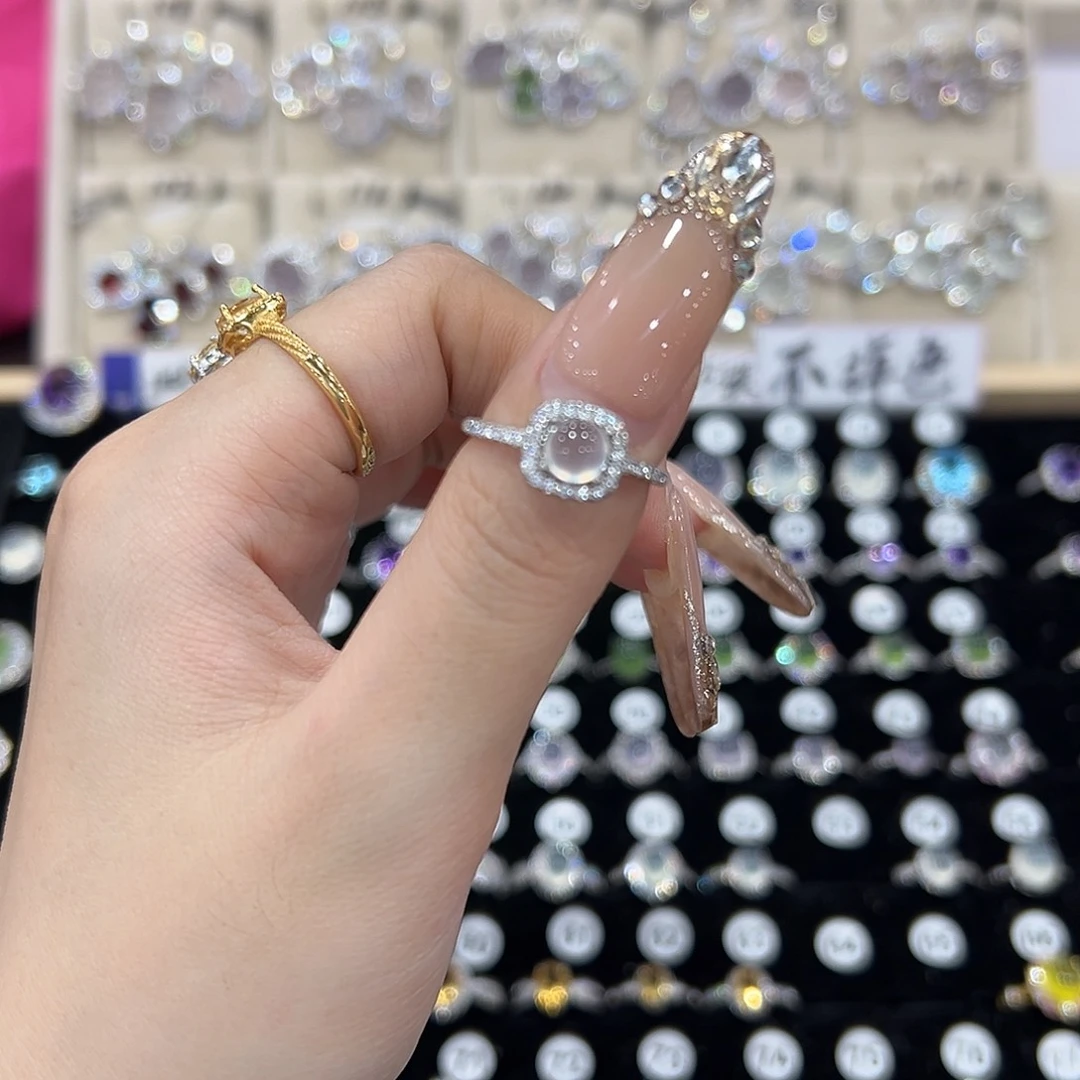 婷***蛇纹石玉银S925镶嵌戒指
