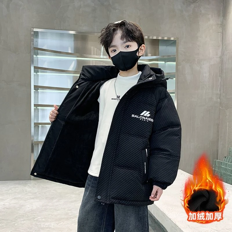 男童冬季棉服2025新款6-12男孩加绒加厚外套冬装中大儿童棉衣棉袄