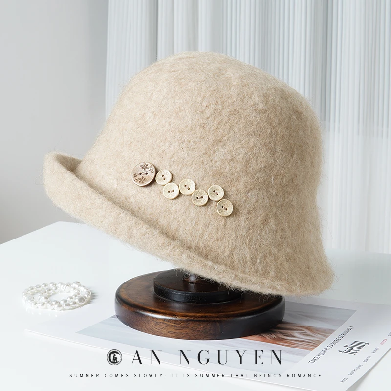 WY冬季新款驼绒简约百搭显脸小盆帽法式复古渔夫帽