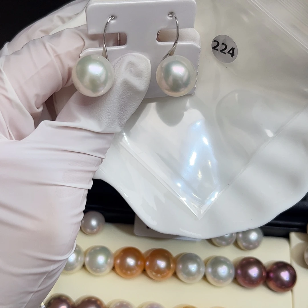 耳饰银S925镶嵌淡水珍珠