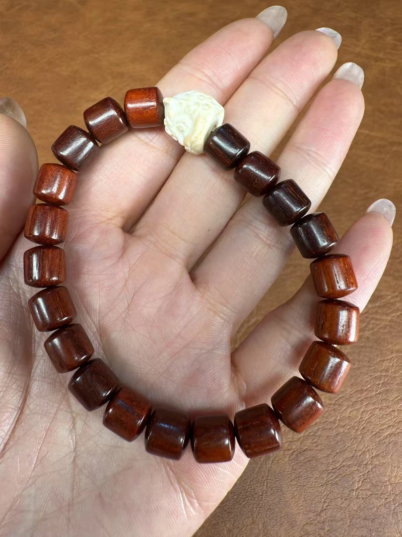 Y579-血檀桶珠配象牙果1【无礼盒】