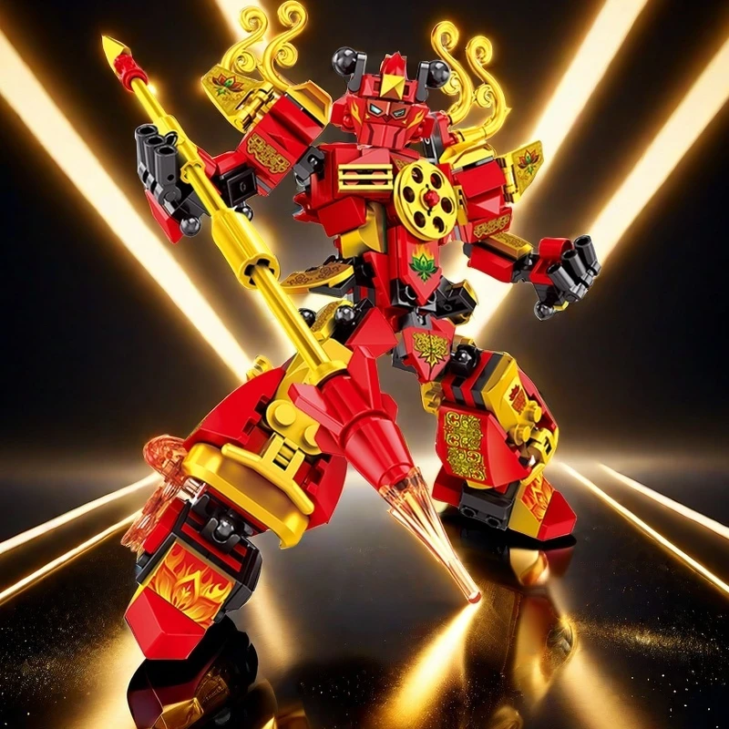 新哪吒手办变形机器人钢铁系列机甲金刚合体益智拼插积木玩具礼物