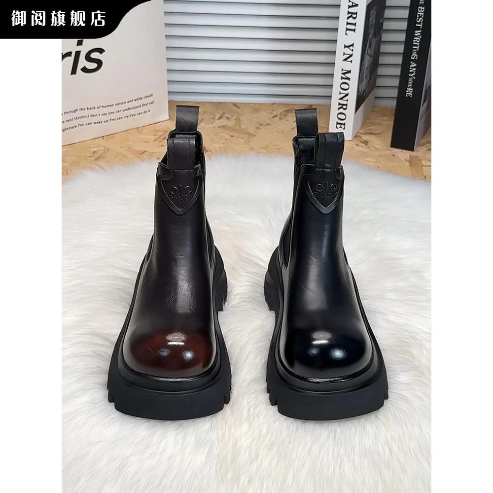 御阅2025年新款烟筒靴马丁靴女厚底简约英伦时尚百搭网红爆款短靴