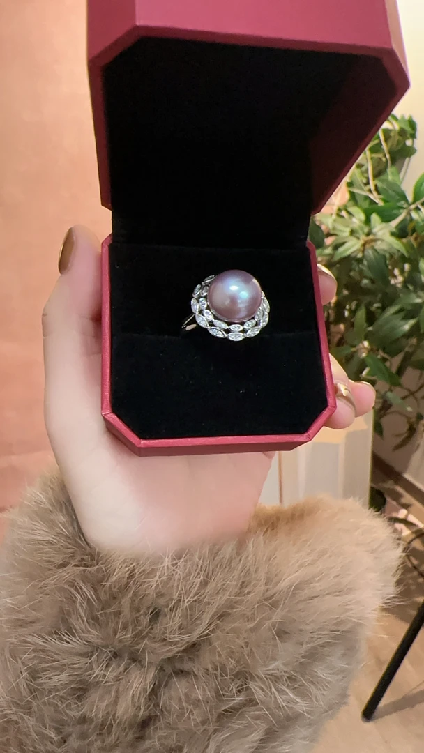 1322  12-13大颗粒天然淡水紫珠戒指活口可调节