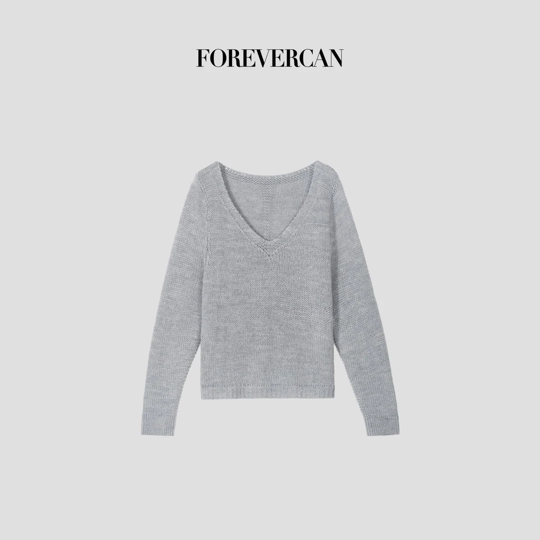 FOREVERCAN“昭昭如愿”美丽诺羊毛宽松V领针织上衣CANMY3078