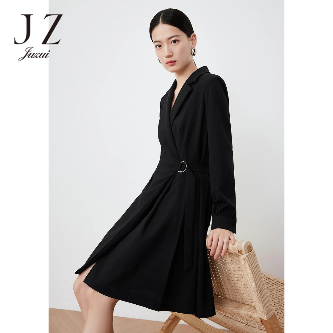 【婷婷专属】JZ玖姿-JTDC50020职业西装小黑裙女装雪纺气质连衣裙黑