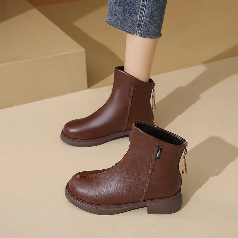 马丁靴女秋冬后拉链中筒防滑加绒保暖英伦风时尚百搭女靴子MZ902