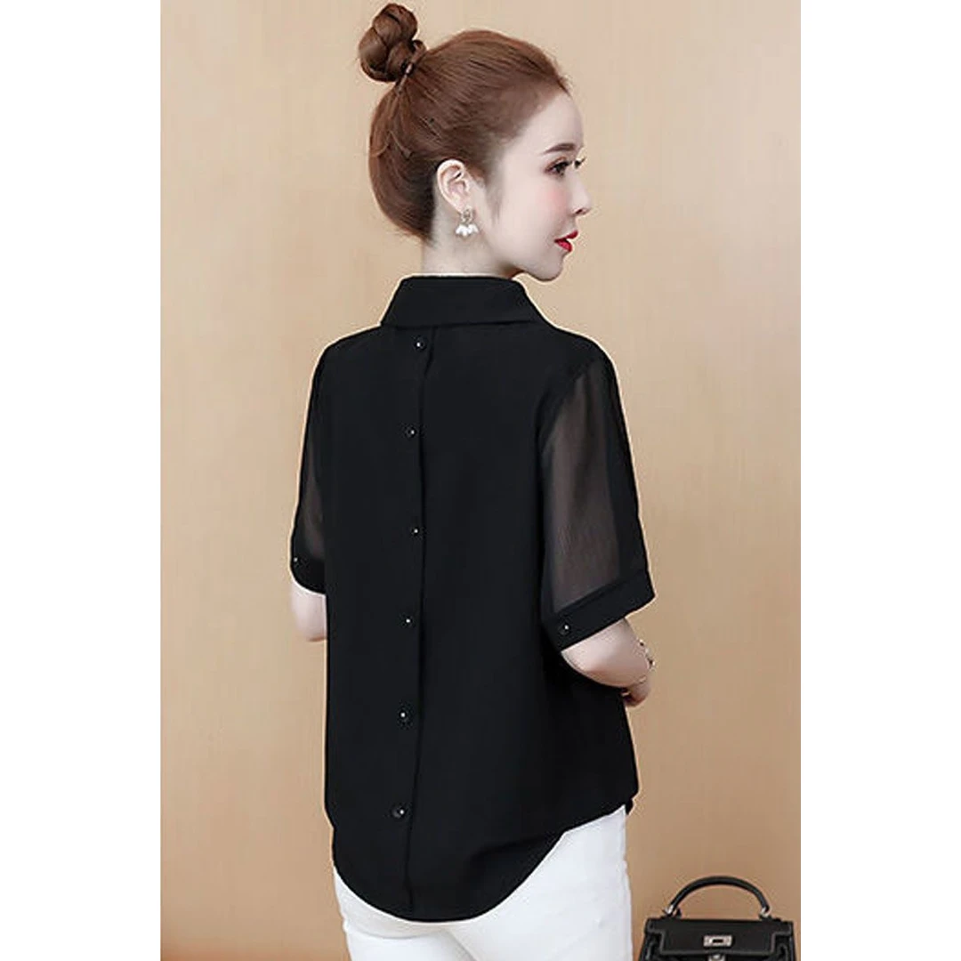 2025夏季大码宽松显瘦遮肉雪纺衫新款胖女人小衫洋气显瘦短袖T恤