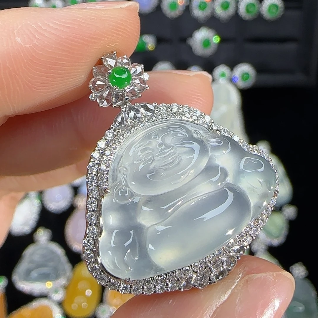 翡翠18K金镶嵌颈饰天然翡翠