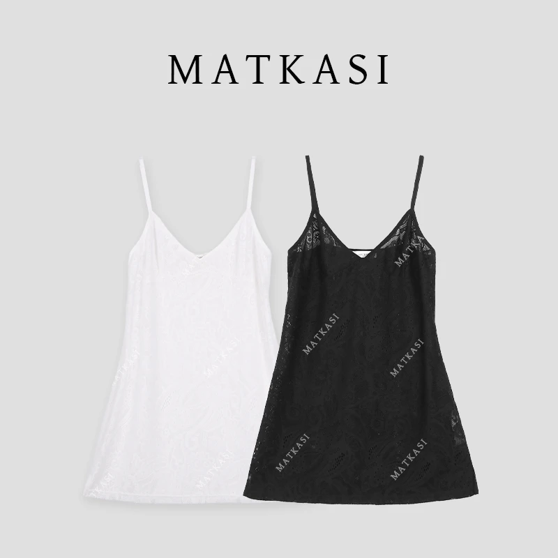 MATKASI 设计感时尚气质休闲百搭日常通勤弹力蕾丝网纱吊带