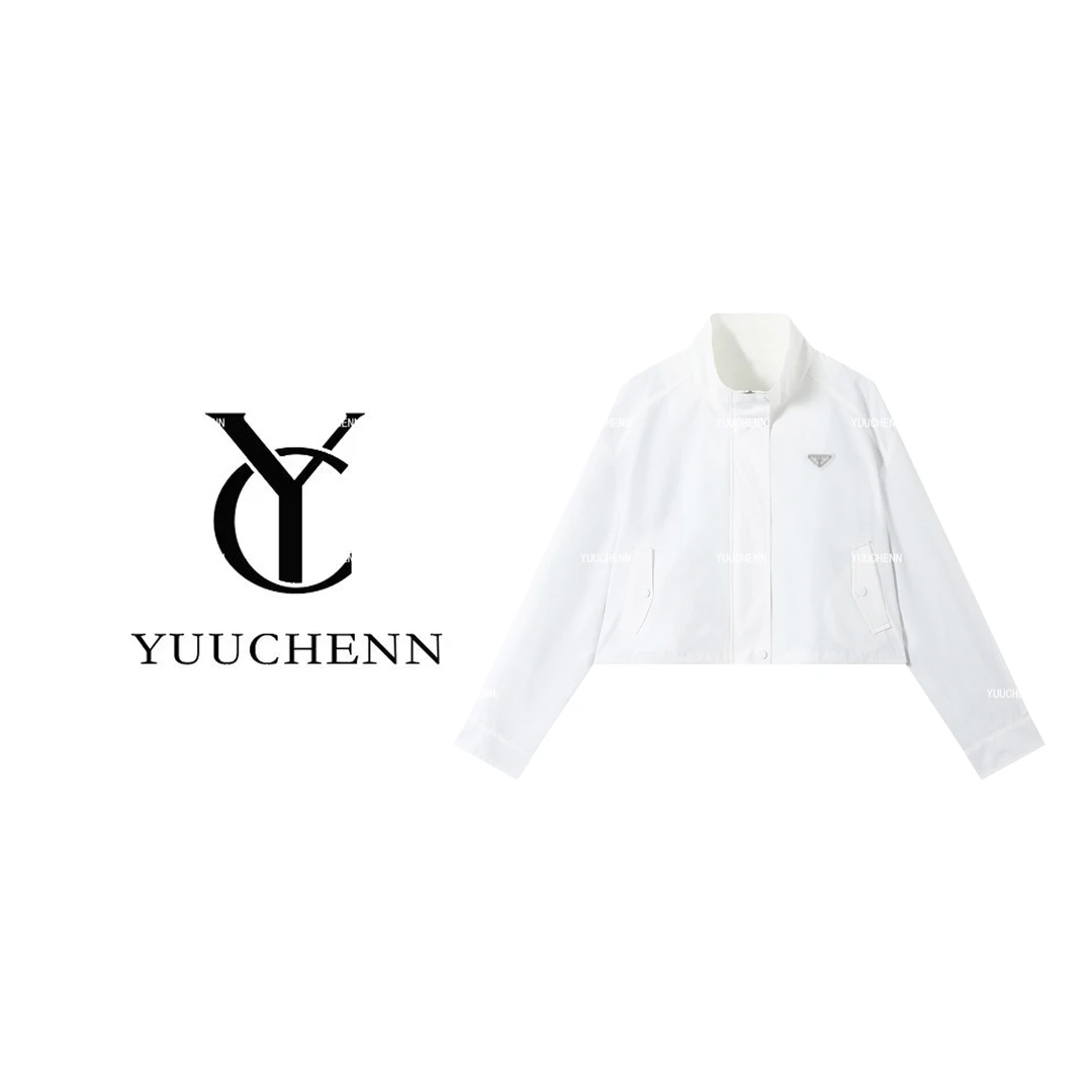 YUUCHENN白色立领短外套女运动风宽松上衣CZ-25MZ-95070