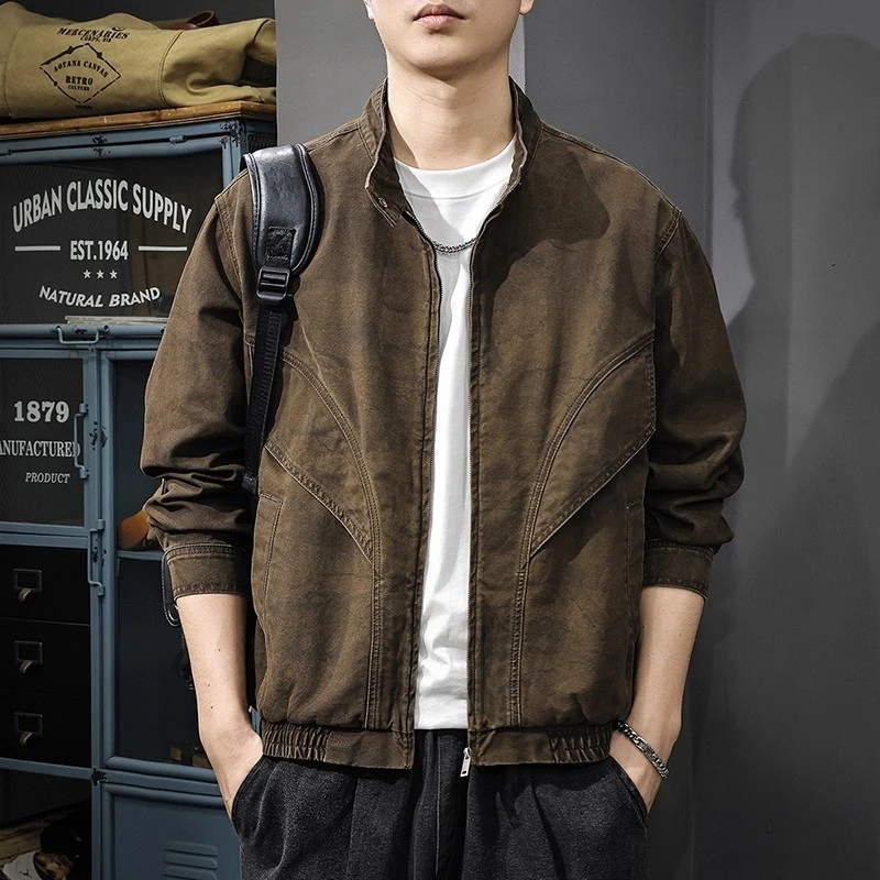 秋冬珠帆布纯棉工装外套男宽松潮流哈灵顿夹克秋季男士休闲上衣