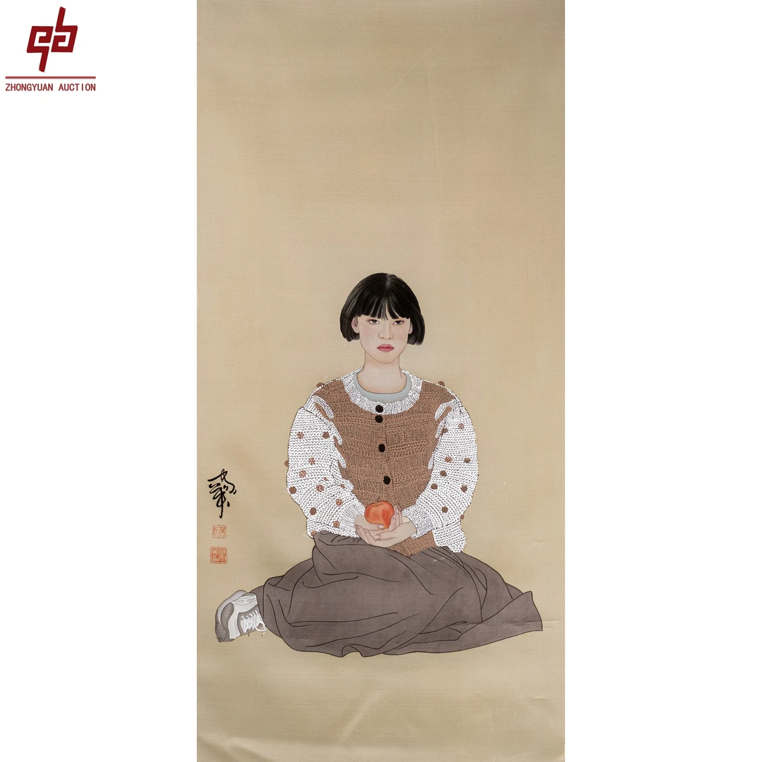 "lot5972 何家英 人物 绢本原片 64cm*134cm约7.7平尺"