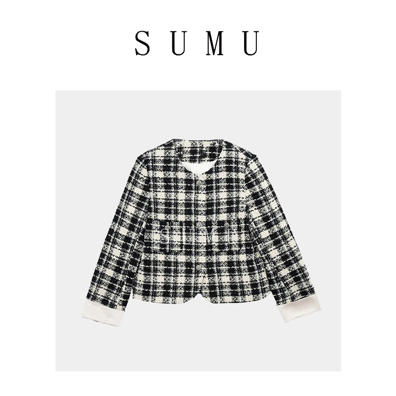 宿慕SUMU 女士小香风鹅绒服 1-13冬季2024新款时尚格子外套88631