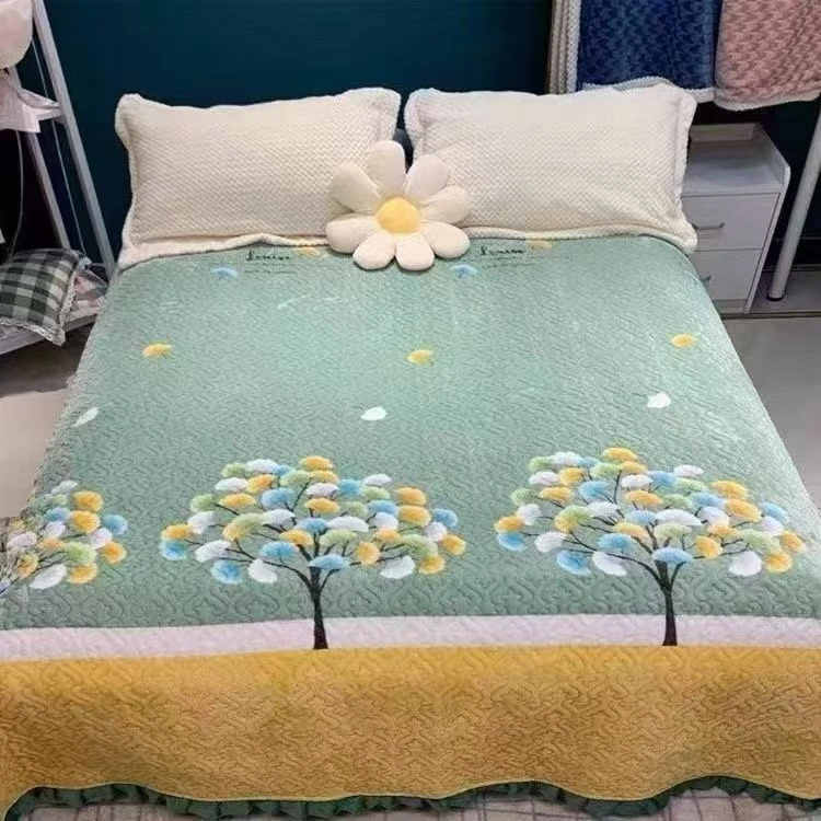 【绿银杏叶】双人牛奶绒床盖2*2.3米