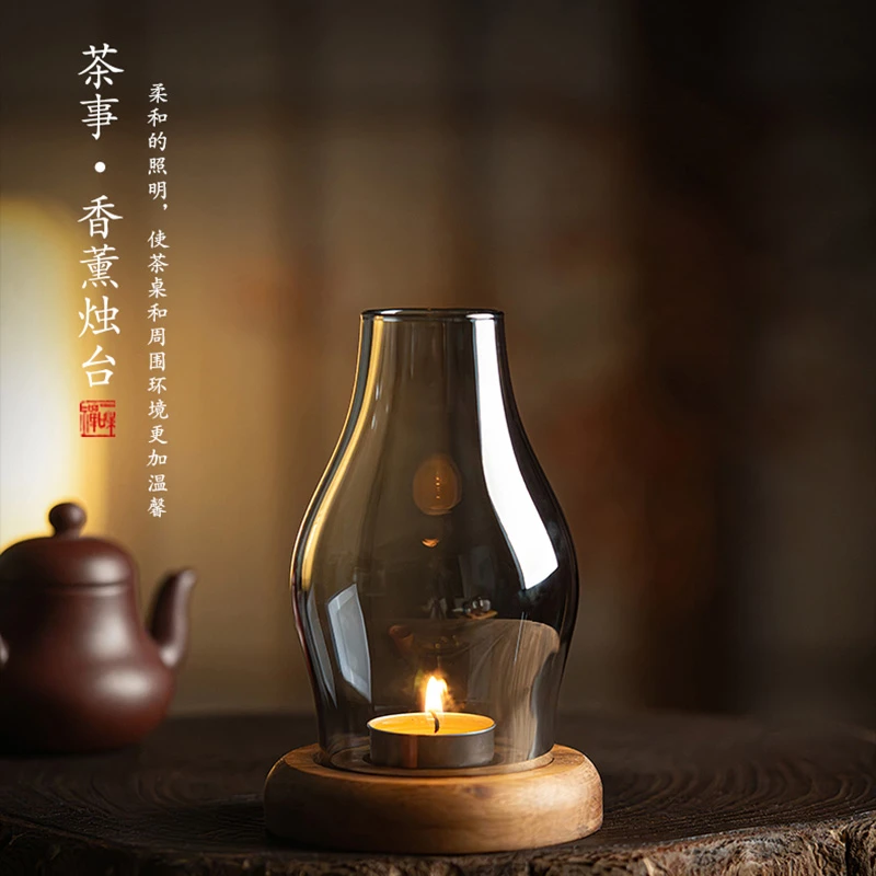 【推荐组合】禅意玻璃烛台蜡烛香薰灯中式香薰复古家用茶室摆件氛围