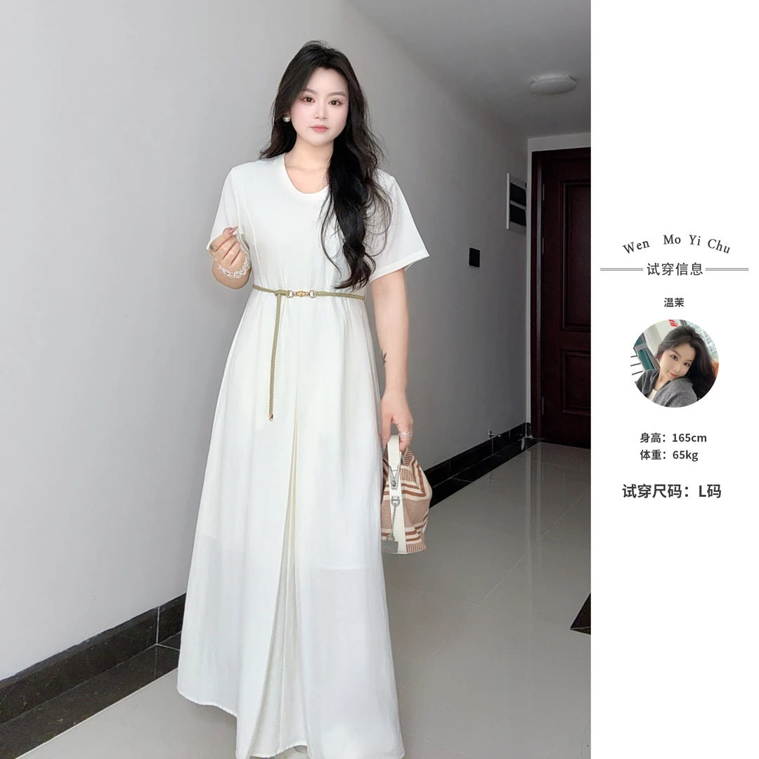 【温茉】简约设计感立裁微圆领气质显瘦大摆连衣裙262616+262619