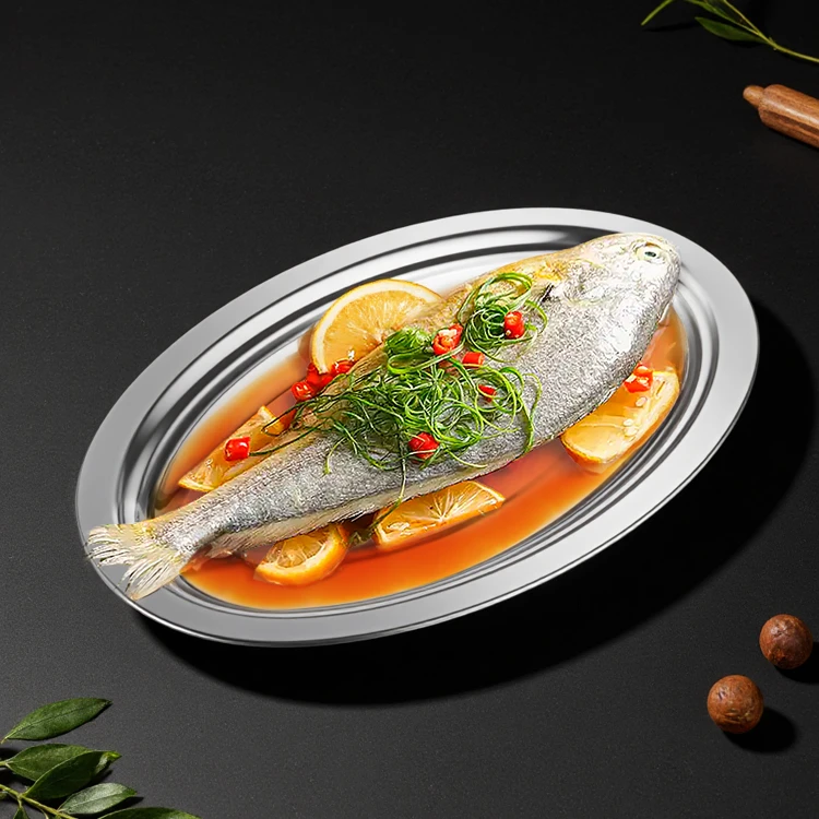【卡皮巴拉】保真304不锈钢椭圆鱼盘加大加厚加深防溢可进蒸箱烤箱