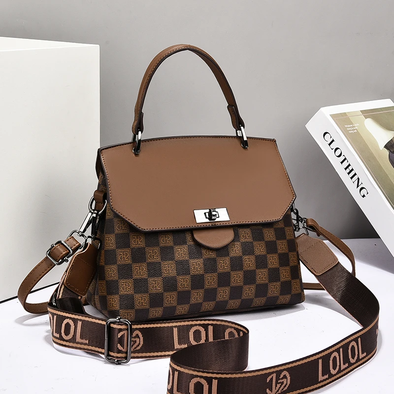 洋气时尚休闲百搭女士手提包复古简约潮流格子韩版欧美单肩斜挎包