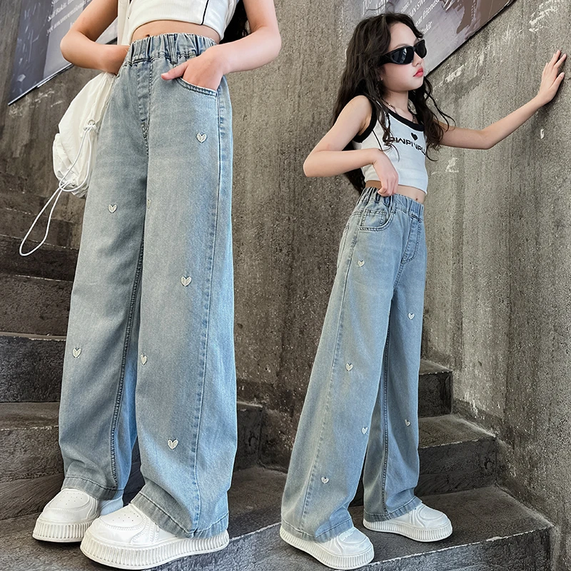 女童裤子初秋款2025新款儿童休闲裤秋装阔腿裤牛仔裤初中生弯刀裤