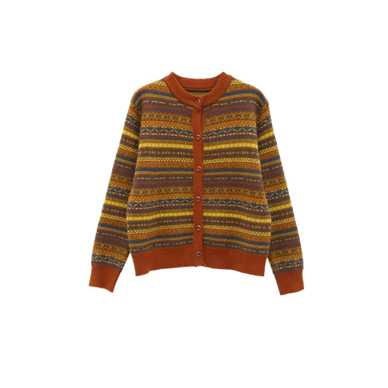 南瓜橘提花重工花纱针织开衫长袖百搭羊毛衫ly10235