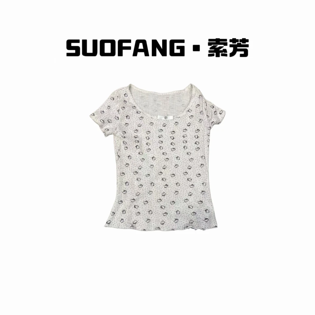 春装新款 甜美可爱花边猫咪头短袖T恤