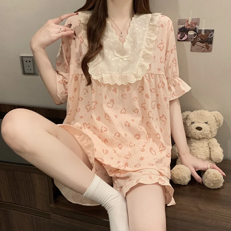 棉睡衣女款夏季短袖甜美公主风薄款小个子套装2025新款爆款家居服