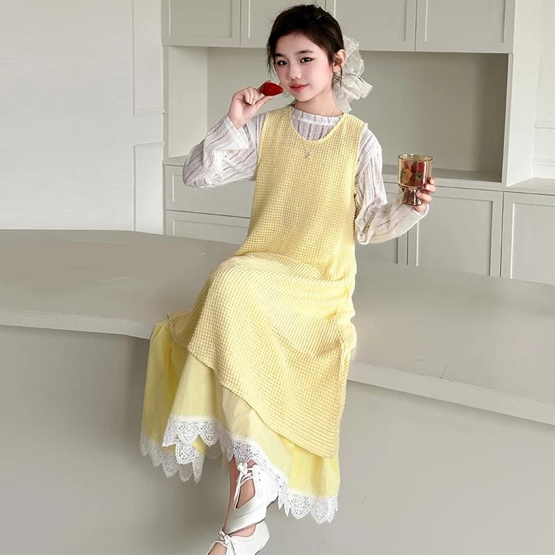 设计感洋气套装女春季2025新款不规则网格背心连衣裙内搭T恤半裙