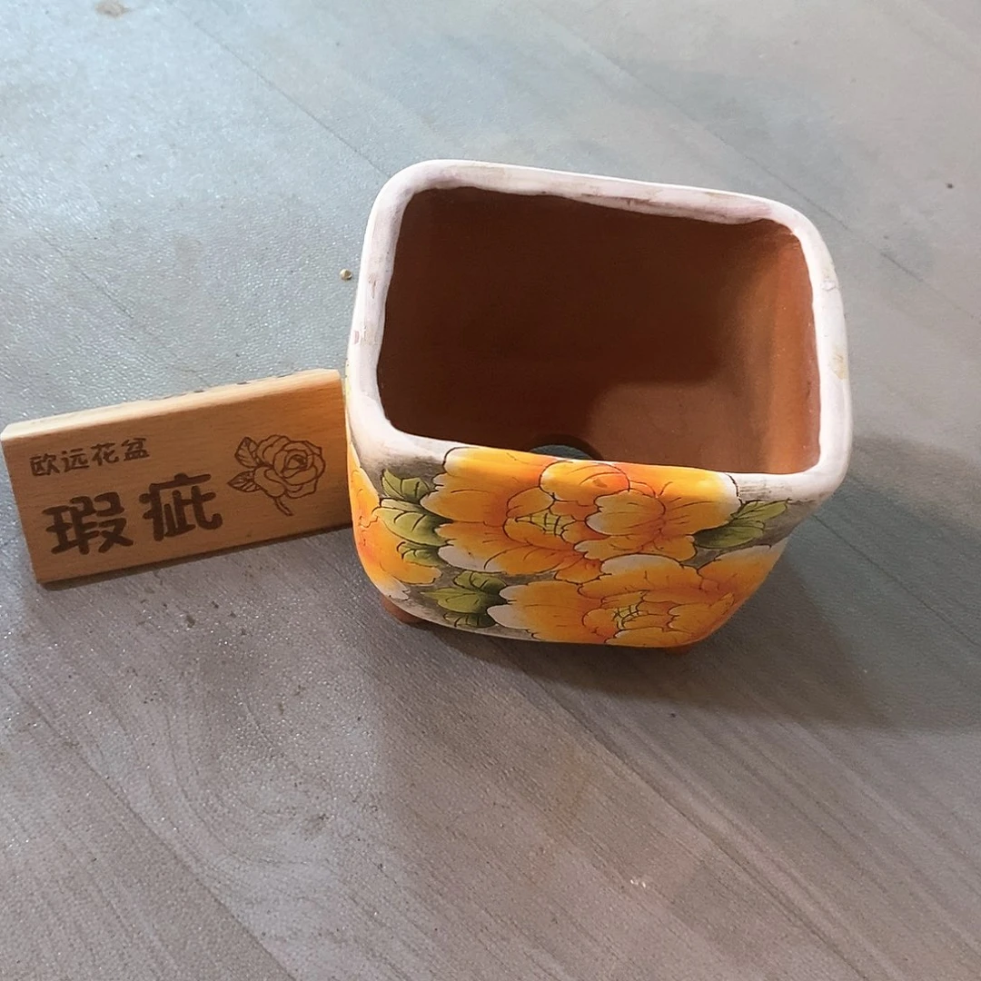 紫砂花盆红陶手绘花盆