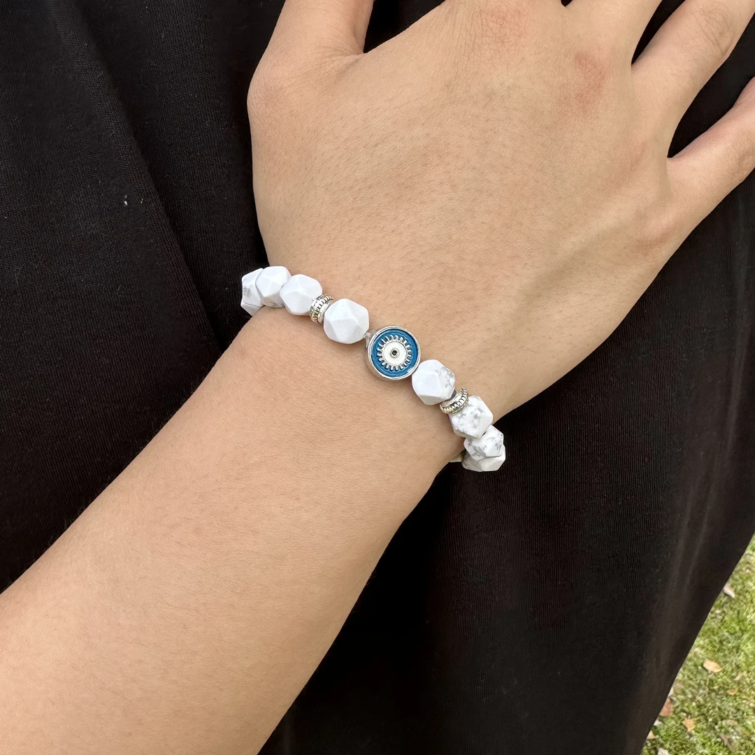 合金花岗石手链 百搭小众款星舍切面白松手串情侣潮流弹力绳精美