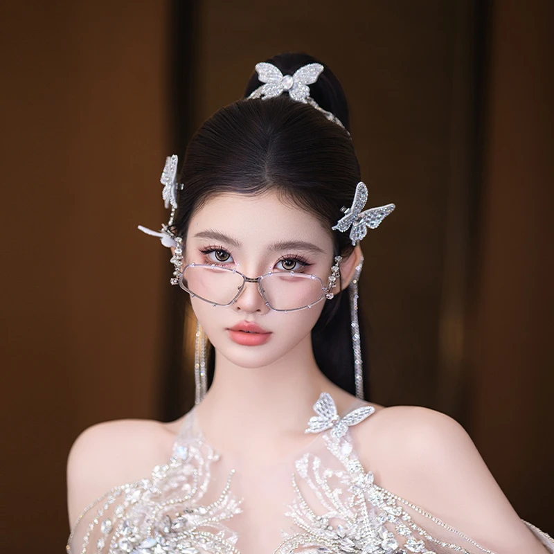 合金婚庆饰品 新娘蝴蝶韩式甜酷辣妹高智感镶钻轻奢头饰品MT0114