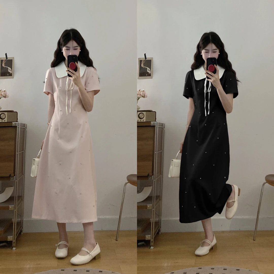 大码胖mm法式温柔气质连衣裙女夏季新款收腰显瘦千金重工嵌钻裙子
