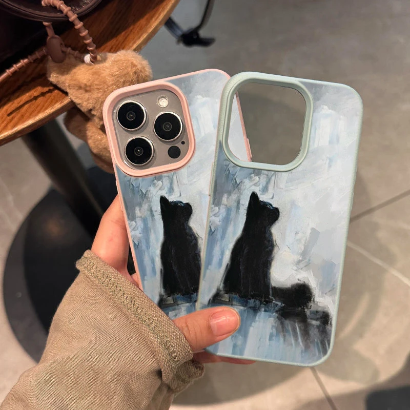 Findx8手机壳软iPhone15个性黑猫13荔枝纹14ProMax适用苹果16可爱