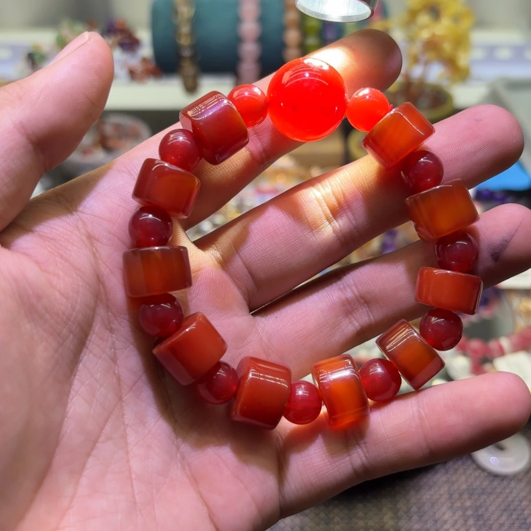 手链未镶嵌水晶红玛瑙顶珠18mm