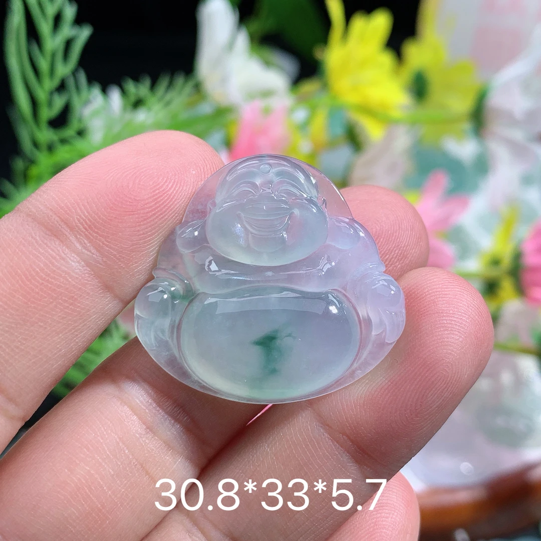 缅甸翡翠冰种飘花佛公吊坠o上等翡翠佛公珠宝首饰精美玉石雕刻