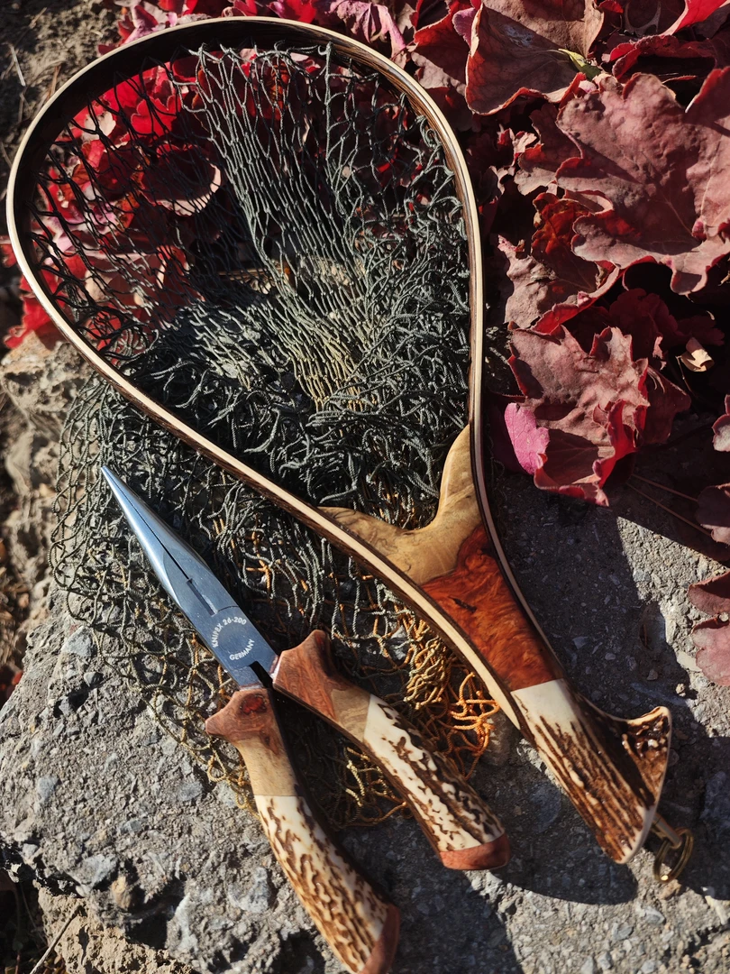 鹿角抄网手工花梨木抄网鹿角钳子套装