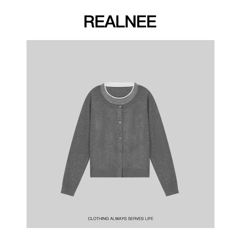 REALNEEI【珊珊】极简丝光眻毛假三件毛衣小众撞色设计感穿搭06193