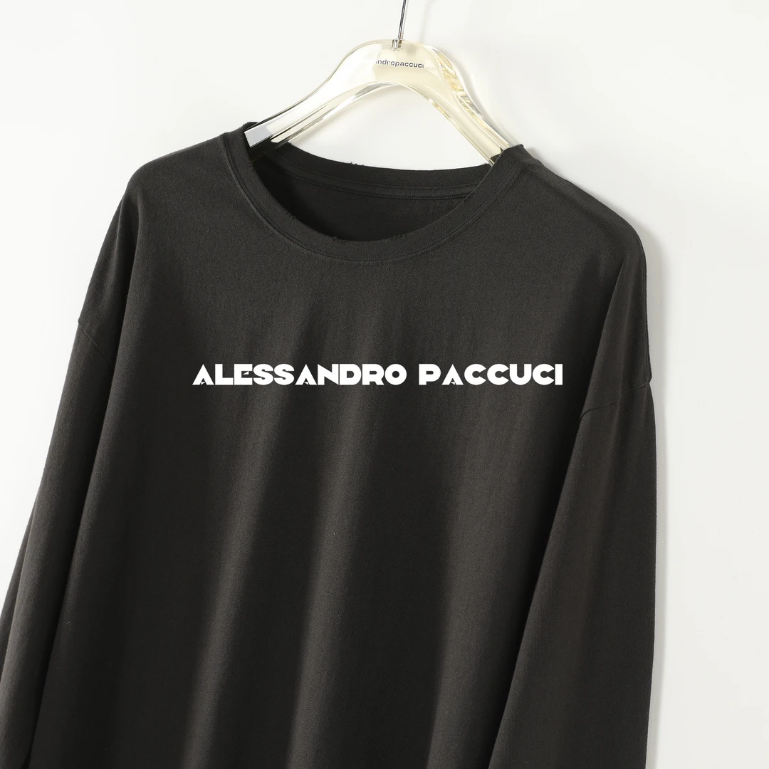 AP洛哥53107TT【尘絮】100棉圆领磨破数字印花做旧复古休闲长袖T恤