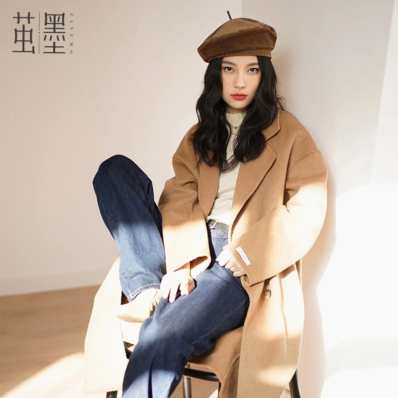 Janemo/茧墨中长款双面呢羊毛大衣 法式复古赫本风时尚百搭保暖