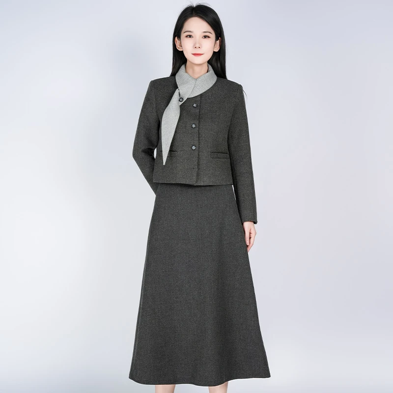 浒城古娘香风空姐百搭女优雅上衣半裙套装WH05007756+WQ05007756