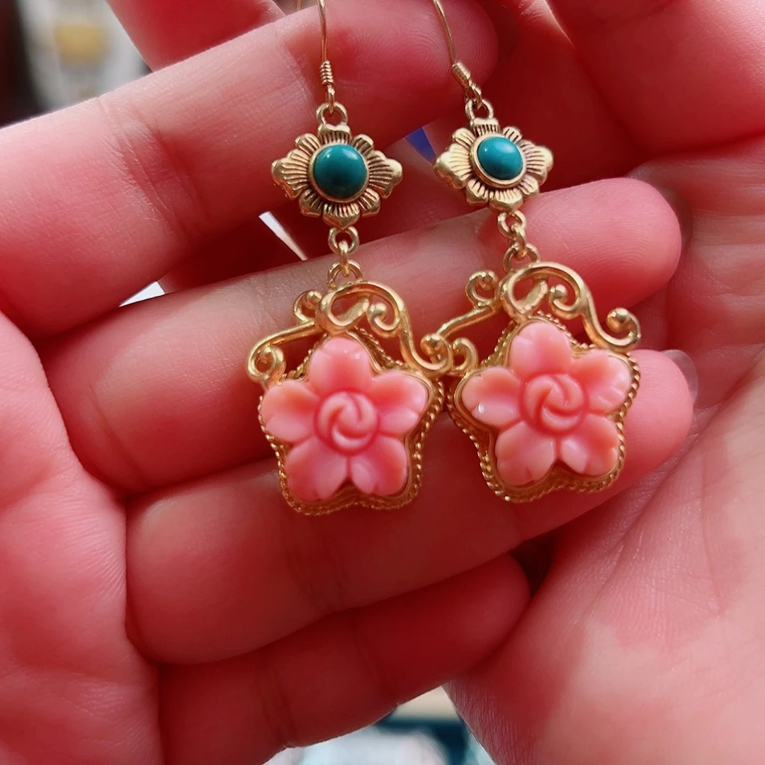 耳环贝壳银S925镶嵌国风