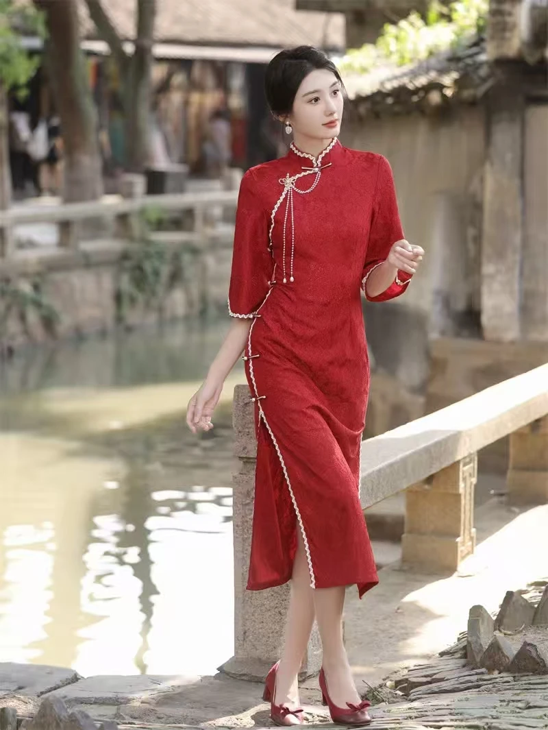 【喜上加喜】中国风网红新娘显瘦敬酒服红色旗袍A28