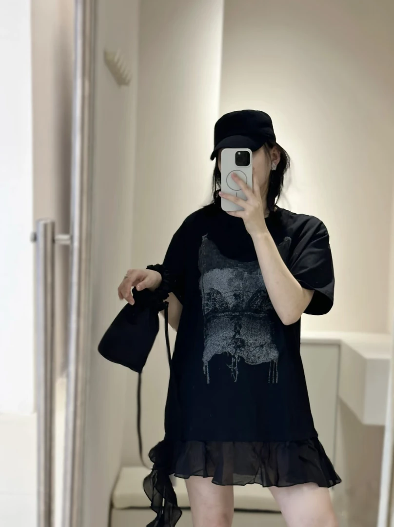 印花街头风休闲风百搭设计师T恤时尚拼接短袖