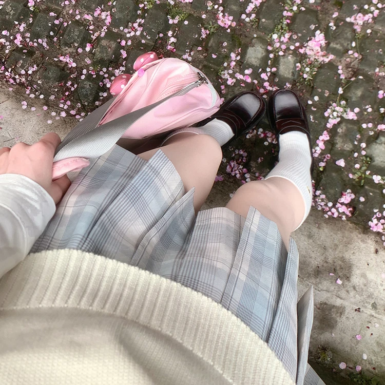 【月见】兔半眠原创清冷浅色格裙jk裙制服裙子