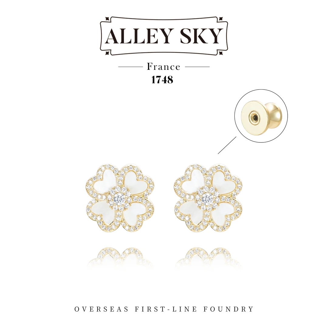 【闪光四叶】Alley Sky轻奢复古设计感高级四叶花耳钉 F4208