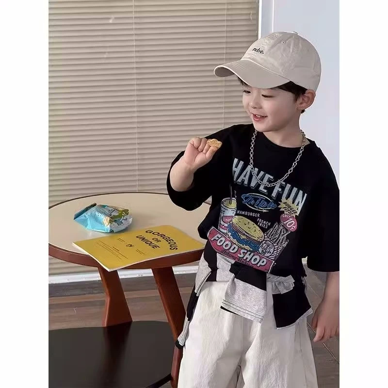 儿童T恤印花短袖宽松韩版休闲夏季男T恤童装圆领童夏装宝宝纯棉