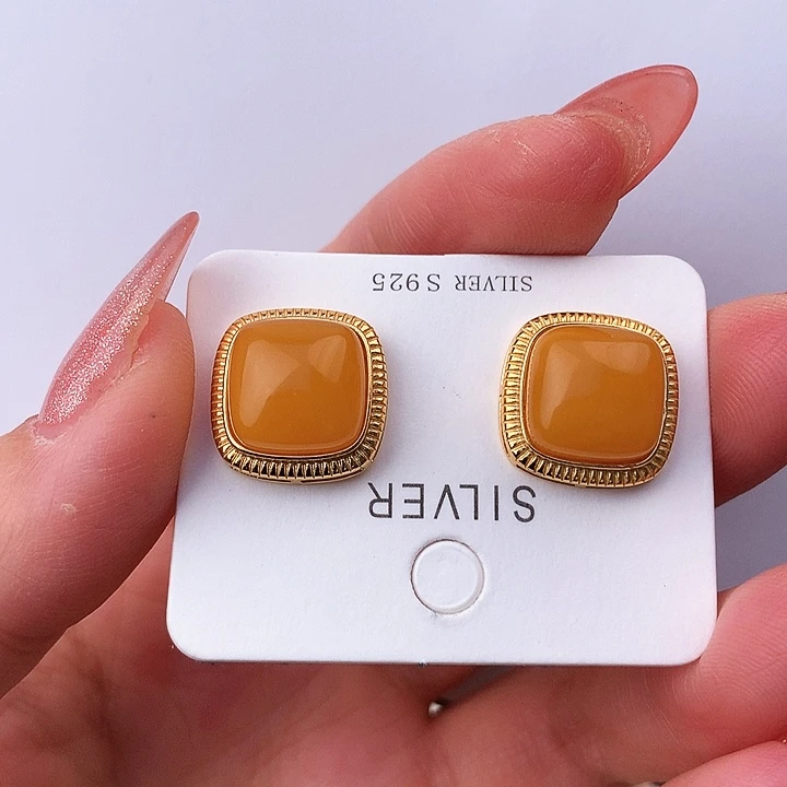 蜜蜡耳饰银S925镶嵌耳饰