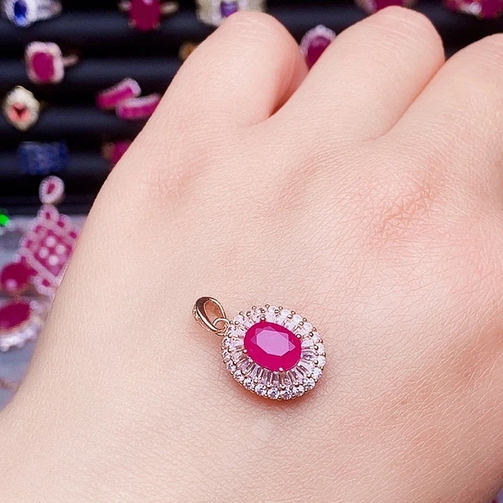 红宝石颈饰银S925镶嵌