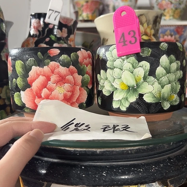 黄***牛景德镇幸运花盆手绘韩式花盆