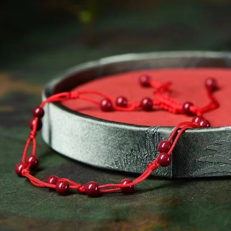 含辰砂工艺品红绳朱砂转运珠脚链女饰品链本命年红脚绳可调节